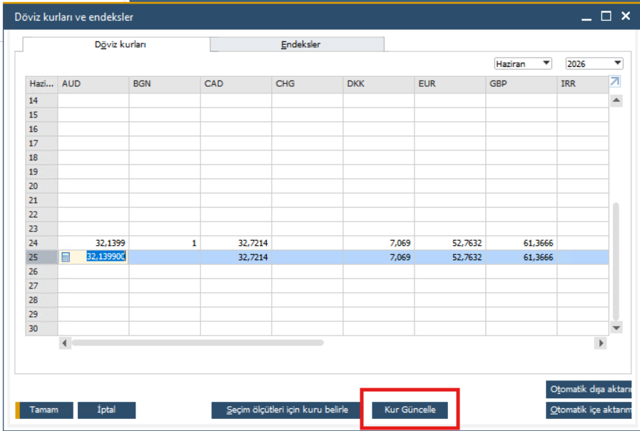 Sap Business One TCMB Kur Güncelleme